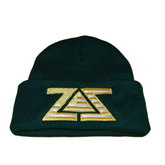 ZZ AMERICAN FLAG BEANIE - GREEN WHITE & GOLD USA FLAG EMBROIDERY