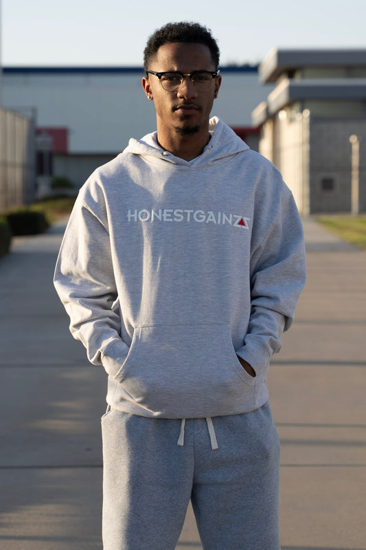THE HONESTGAINZZ® Puff Print 50/50 Hoodie — “Some of Us Just See the Pattern” | Light Gray
