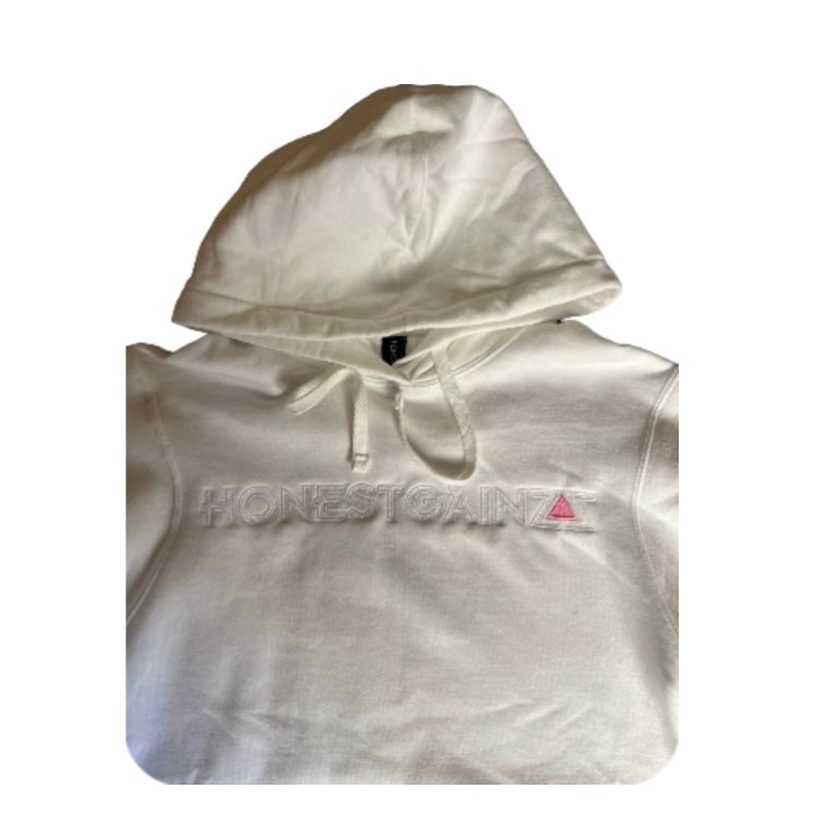 HONESTGAINZZ HOODIE TONAL WHITE & PINK EMBROIDERY