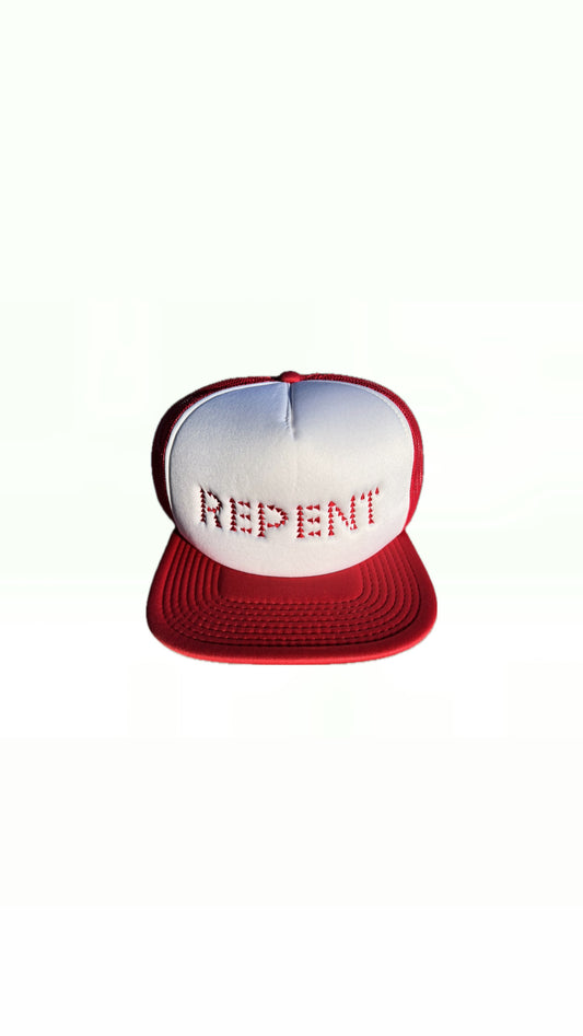 REPENT 5 PANEL VINTAGE FOAM TRUCKER HAT - RED/WHITE