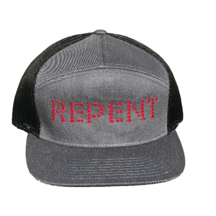 REPENT GREY & BLACK SNAPBACK 7 PANNEL TRUCKER HAT