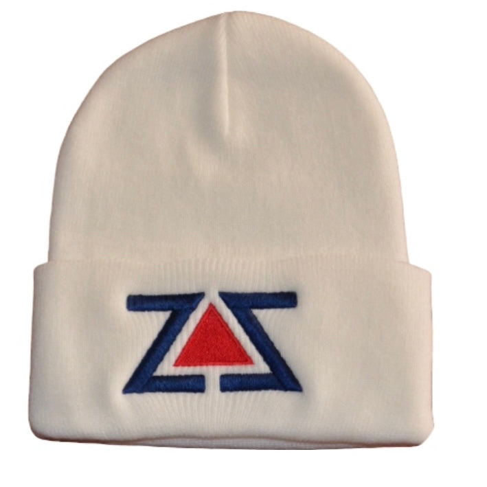 ZZ BEANIE - WHITE, BLUE & RED EMBROIDERY