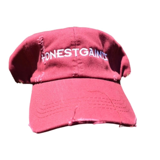 HONESTGAINZZ MAROON COTTON DISTRESSED DAD HAT ADJUSTABLE VELCRO STRAP