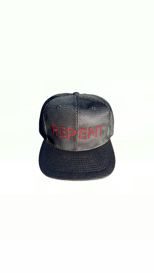 REPENT VINTAGE BLACK SATIN & WHITE POLKA DOTS SNAPBACK HAT