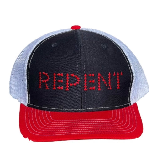 REPENT NAVY, WHITE & RED SNAPBACK TRUCKER HAT