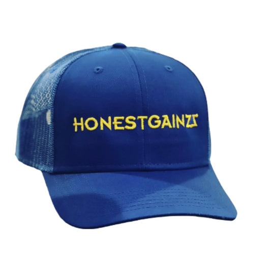 HONESTGAINZZ CLASSIC TRUCKER HAT ROYAL BLUE & GOLDEN EMBROIDERY